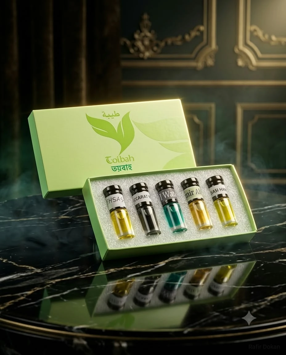 Toibah Luxury Attar Combo Pack – Set of 5 Premium Perfume Oils