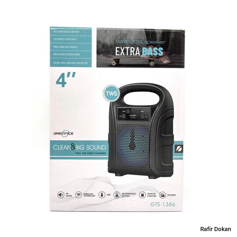 GREATNICE GTS-1386 Bluetooth, USB, TF Card & FM Radio Supported 4 Inch Driver Lighting Effects Speaker